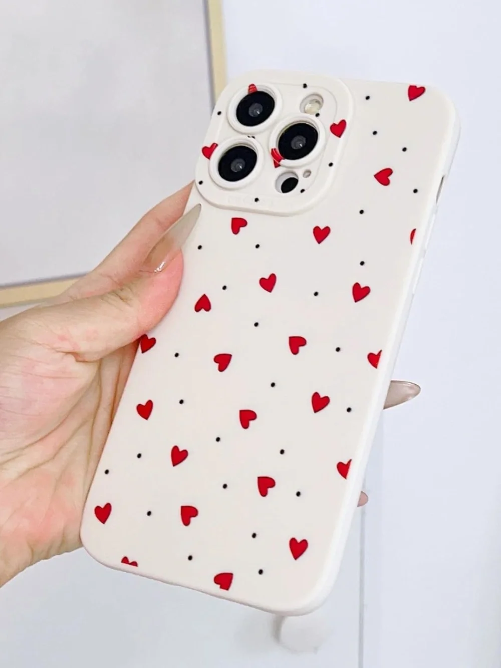 iPhone 15 Pro Max Case | Polka Dot & Love Heart Pattern